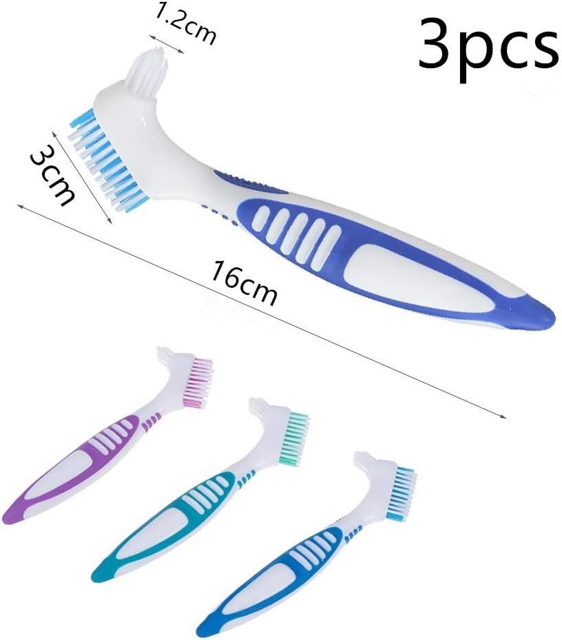Denture Cleaning Brush Set - Portable False Teeth Brushes with Multi-Layered Soft Bristles