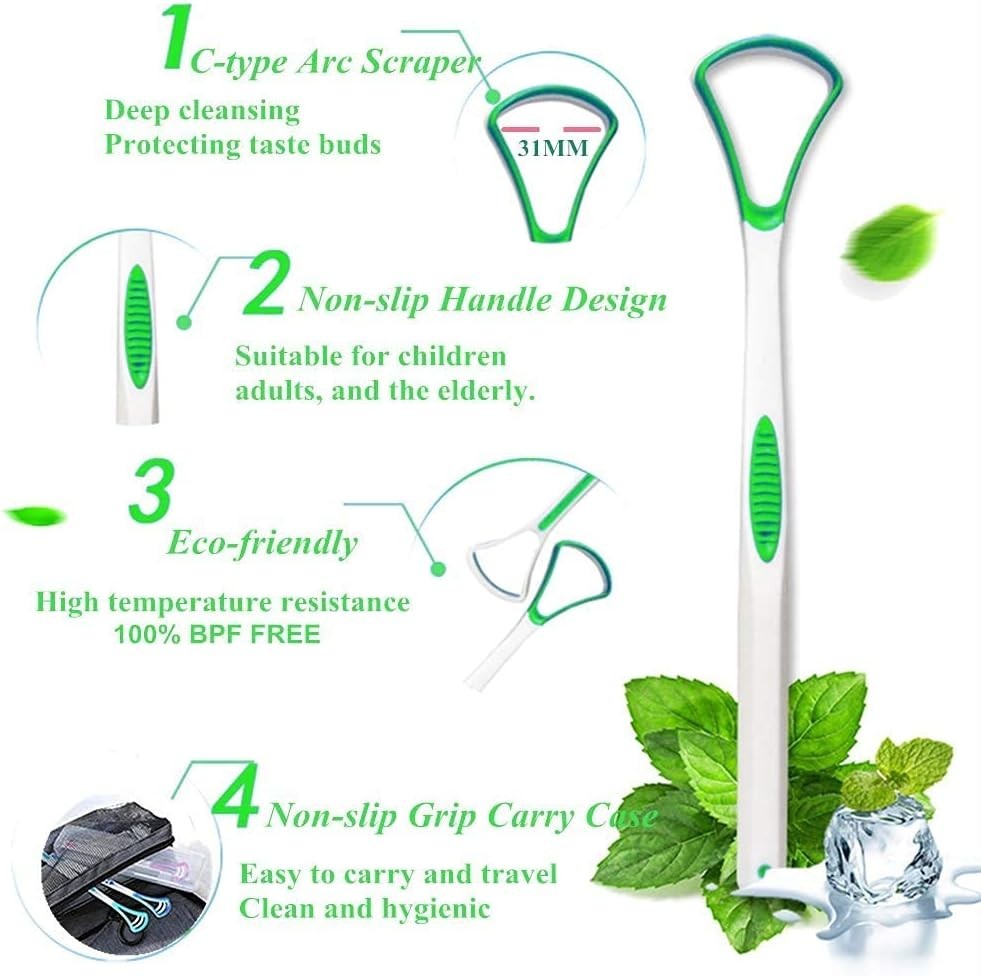 BPA-Free Tongue Scraper with Travel Case for Oral Hygiene - Reusable and Gentle Cleaning