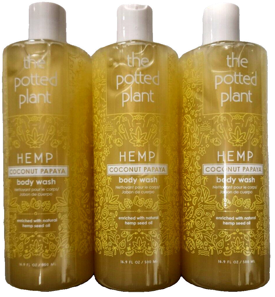 Hemp Coconut Papaya Body Wash - 3 Pack Natural Hemp Seed Oil 16.9oz