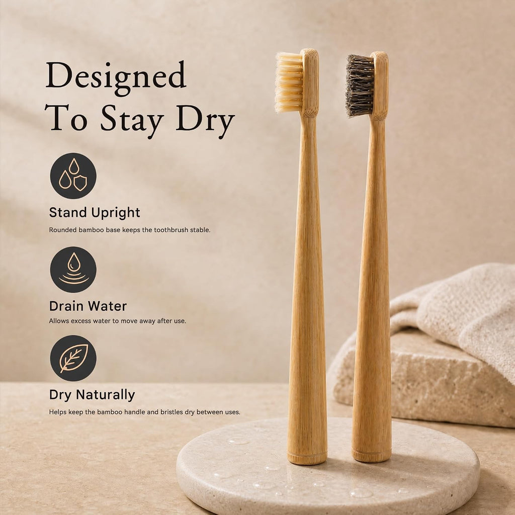 Natural Bamboo Toothbrush Set with Boar & Horsehair Bristles - Eco-Friendly & Quick-Dry