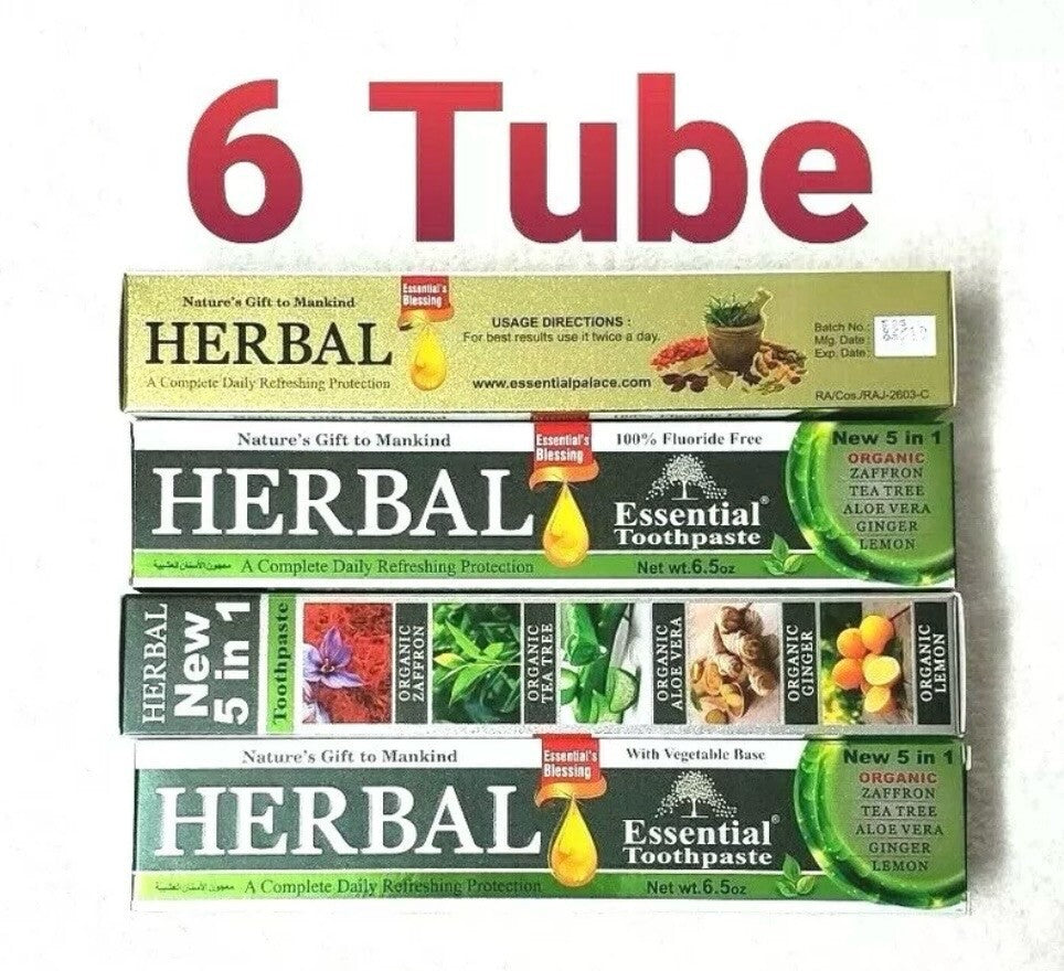 Herbal Fluoride-Free Toothpaste Set - 6 Tubes with Aloe Tea Tree Ginger Lemon