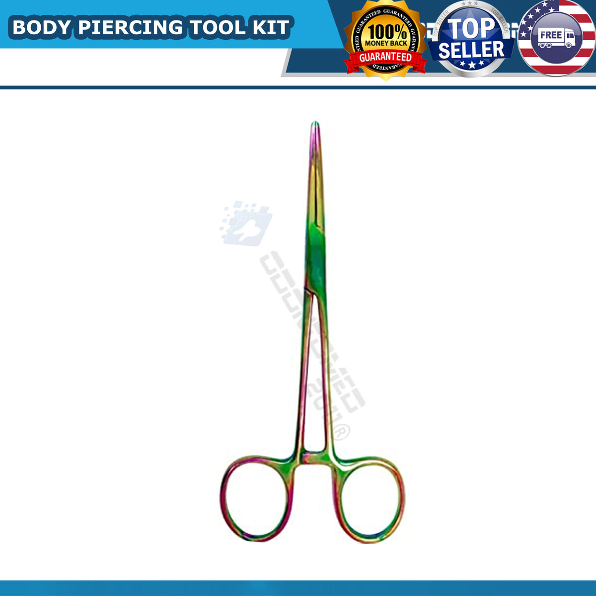 Professional 7-Piece Body Piercing Instruments Kit with Pennington Forceps - Rainbow