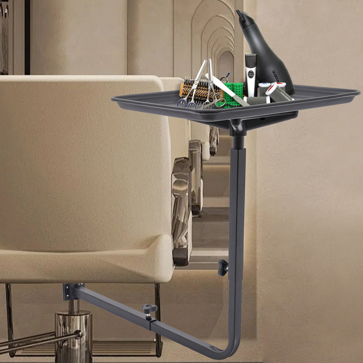 Black 360 Degree Rotating Salon Tray for Hairdressing & Barber Chairs