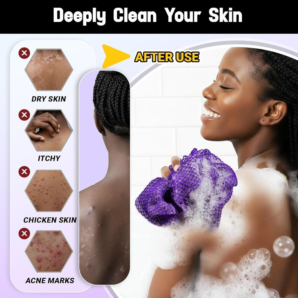 African Net Sponge 3 Pieces Exfoliating Body Scrubber Loofah Bath Sponge