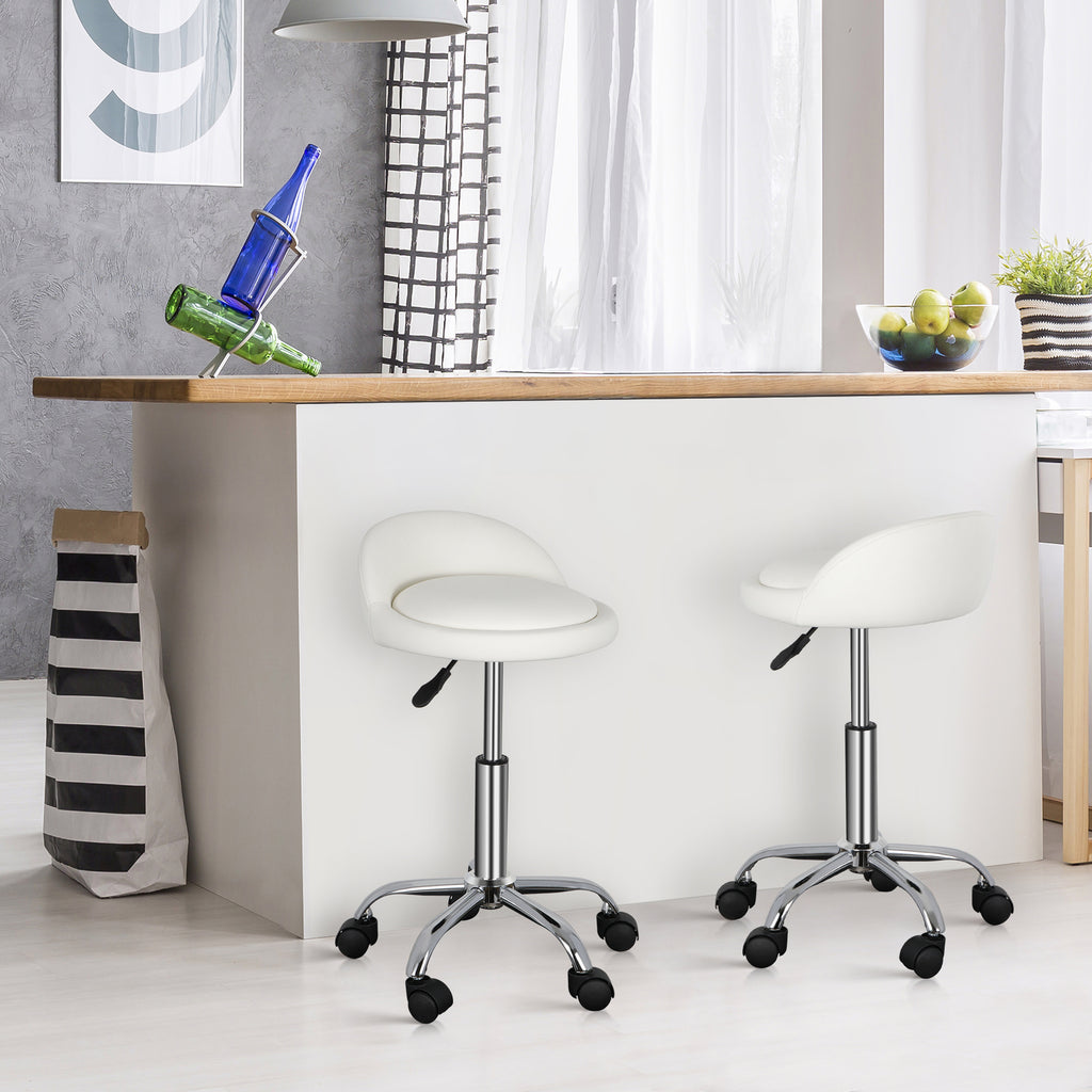 Adjustable Hydraulic Swivel Salon Stool with Backrest - White