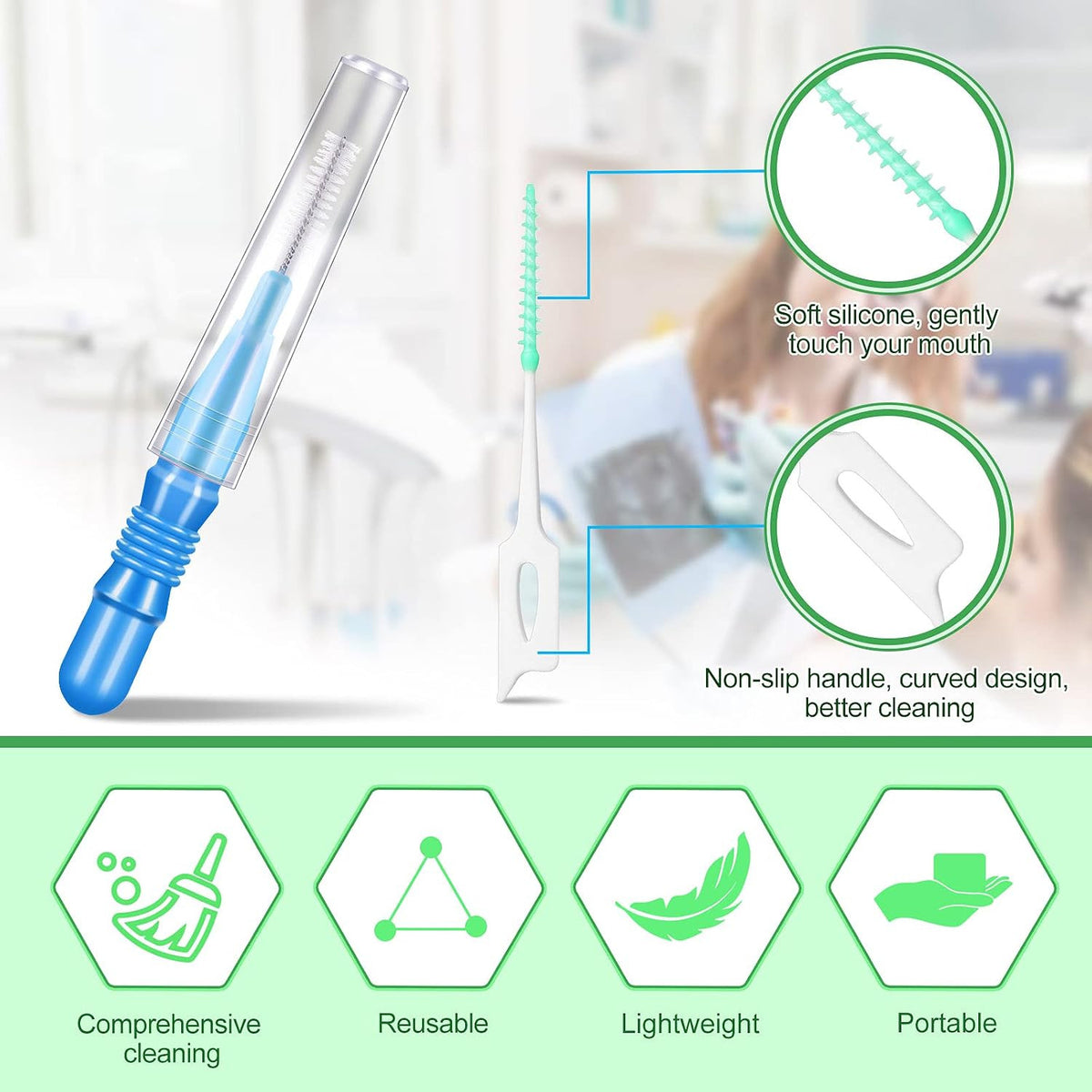 50 Pack Dental Interdental Floss Brush Picks for Teeth Cleaning