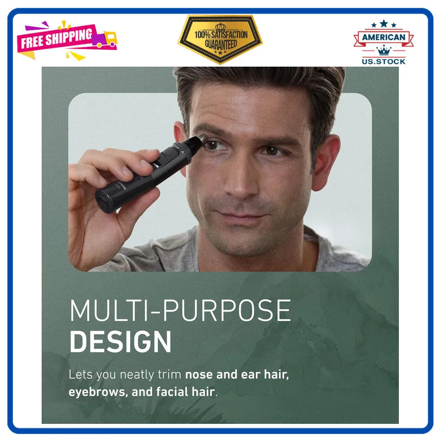 Wet Dry Nose and Ear Hair Trimmer for Men - Waterproof Facial Grooming Device