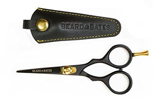 Premium Beard & Mustache Grooming Scissors with Leather Holster - Black