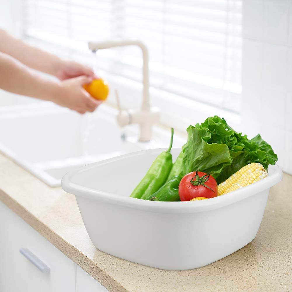 4 Pack 12 Quart Plastic Wash Basins - Dish Washing Tubs, White Kitchen Utility Buckets