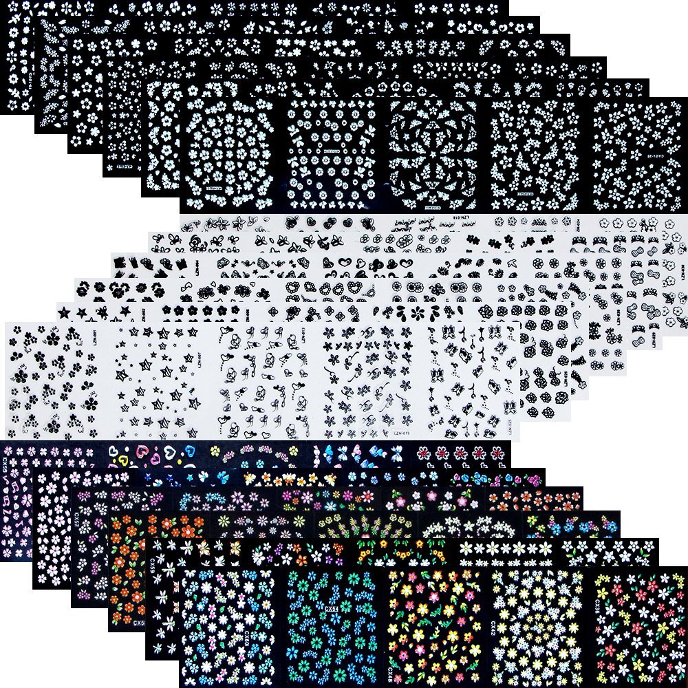 Flower Nail Stickers Kit 4500 Pieces 3D Multicolor Nail Art Decals for Manicure