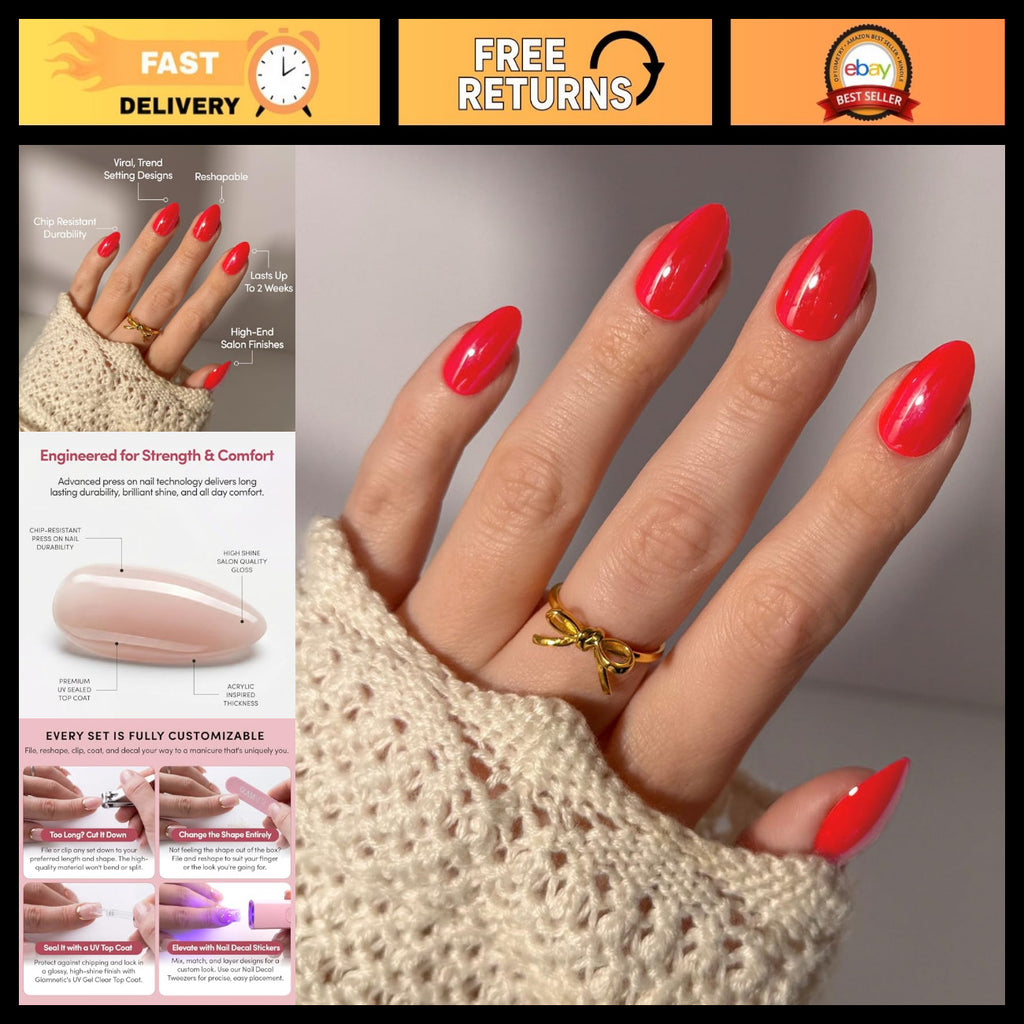 Almond Glazed Press On Nails Kit - 30 Reusable Fake Nail Set for Easy Application