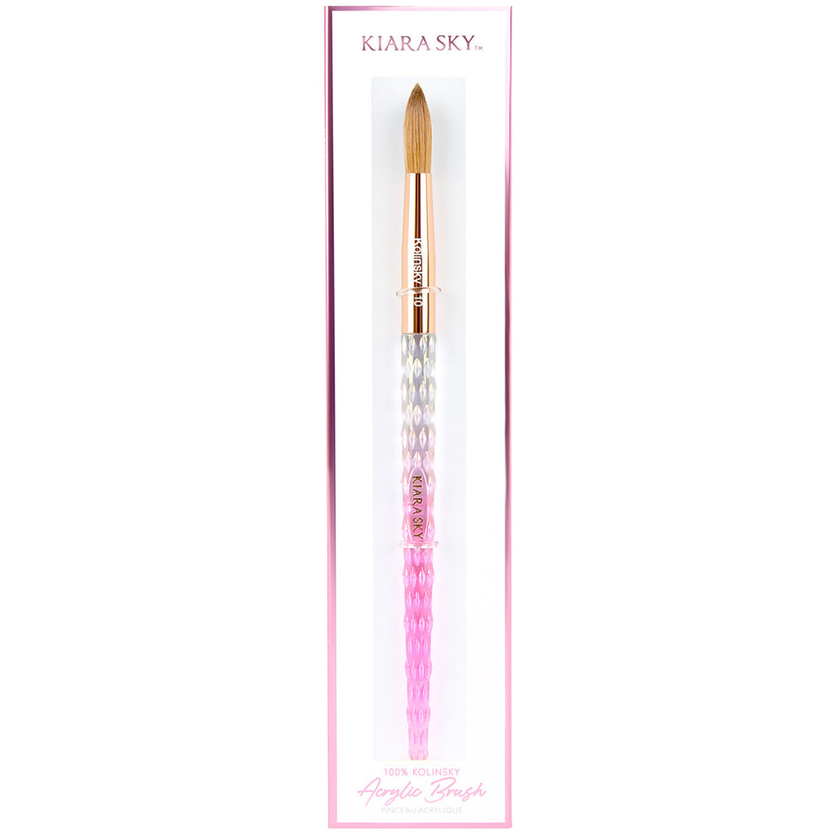 Acrylic Nail Brush #10 with Pink Handle - 100% Kolinsky, Professional Nail Art Tool