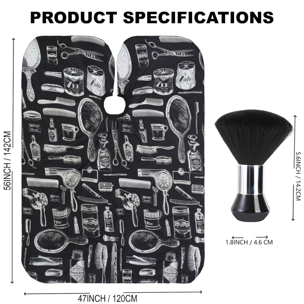Professional Hair Cutting Cape with Neck Duster Brush - Large Salon Barber Set