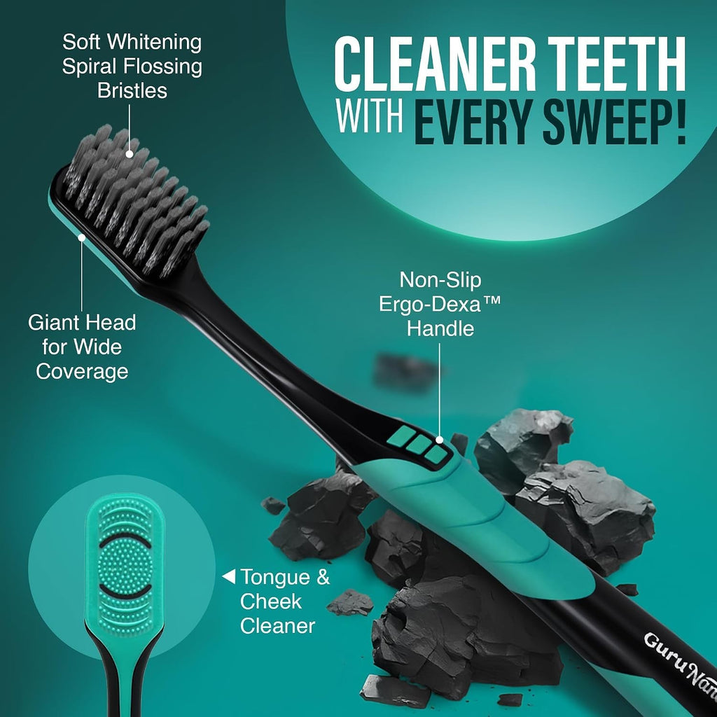 Gentle Giant Charcoal Toothbrush with Tongue Cleaner - Deep Clean & Whitening