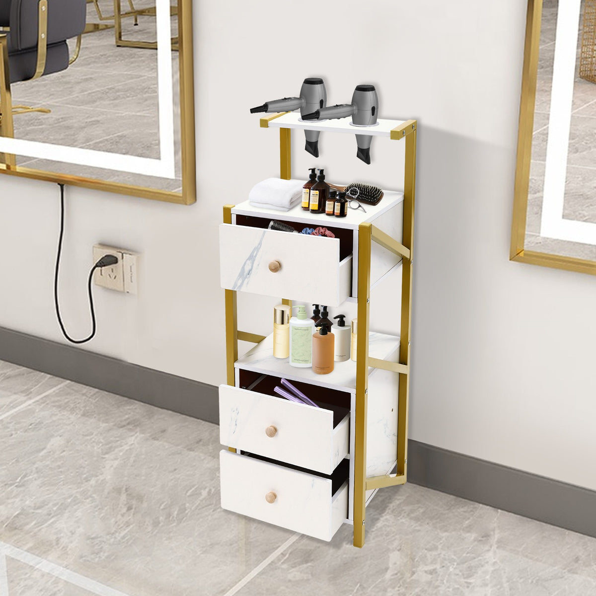 Salon Storage Cabinet with 3 Drawers & Hair Tool Slots - Hairdresser Organizer