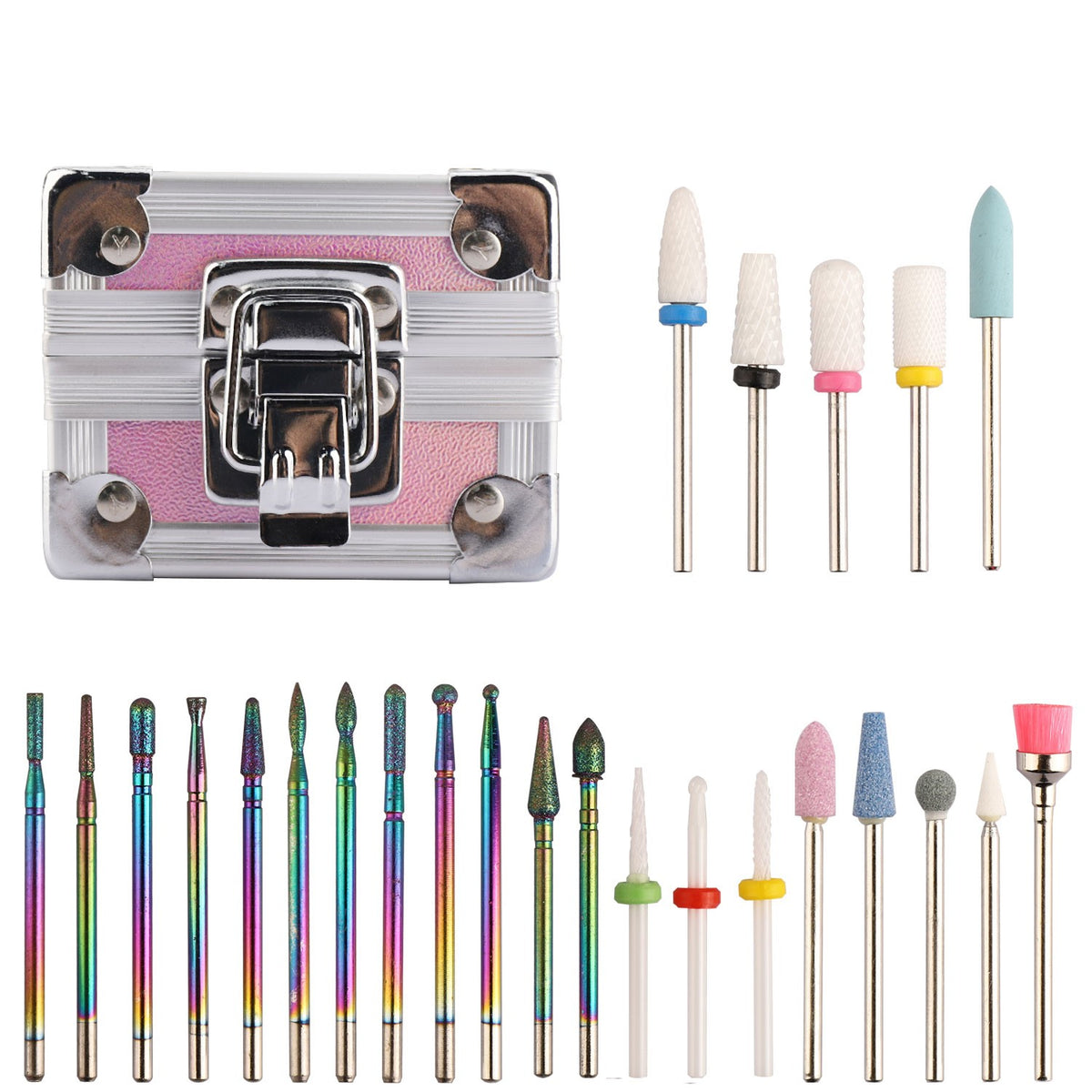 25Pcs Nail Drill Bit Set with Storage Box - Ceramic, Diamond, Carbide for Manicure & Pedicure