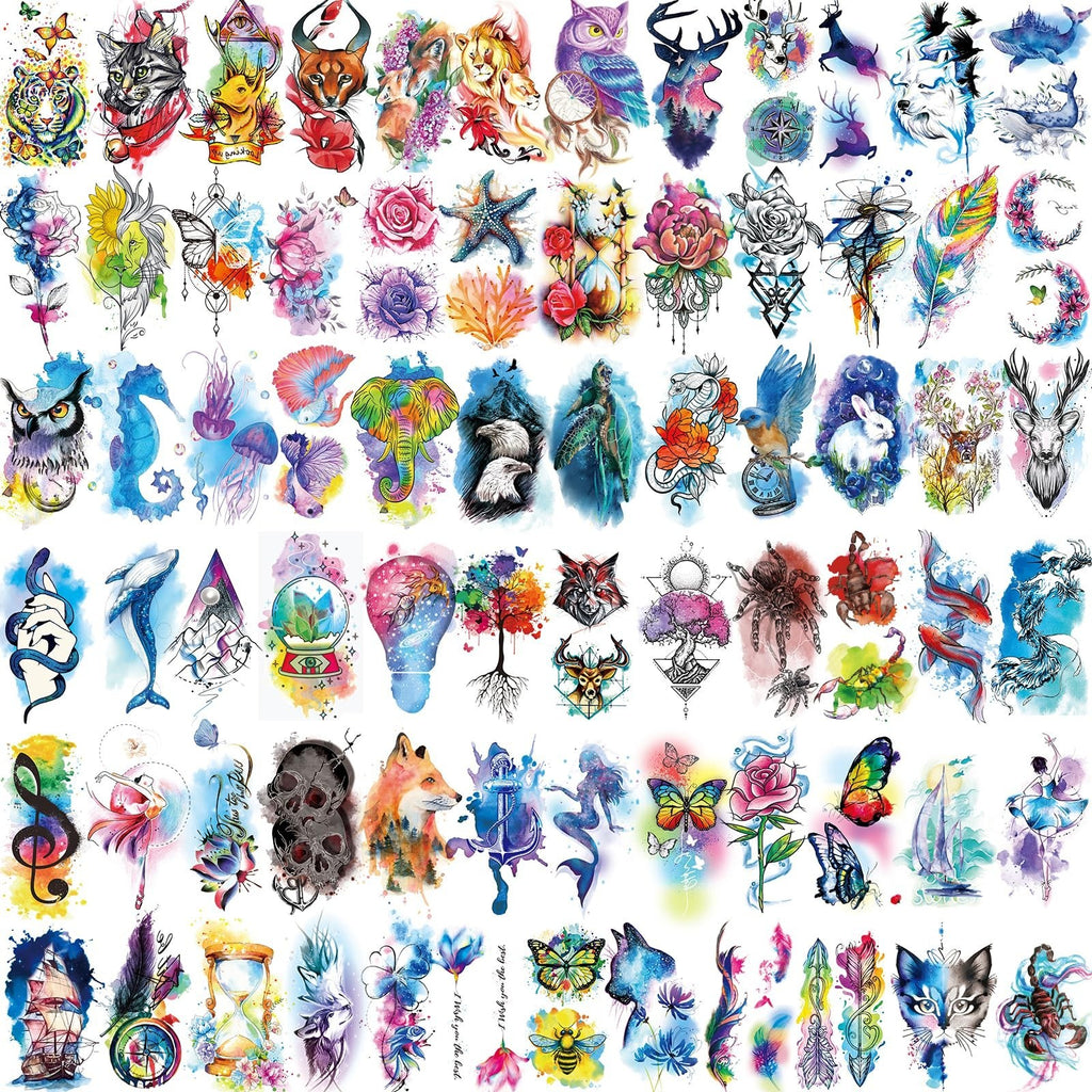 Large Waterproof Temporary Tattoos Set for Women Kids - 86 Sheets Floral & Animal Designs
