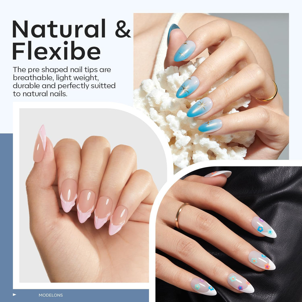 Gel Nail Kit with UV Light & 9-In-One Nail Glue - Medium Almond Tips
