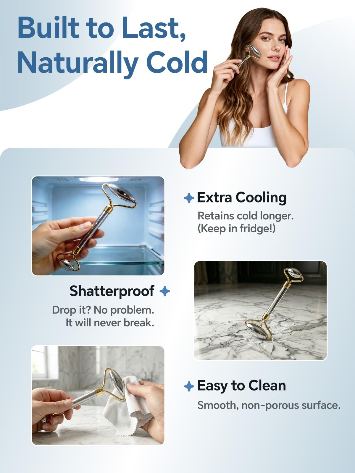 Stainless Steel Face Roller & Gua Sha Set for Skin Tightening & Massage