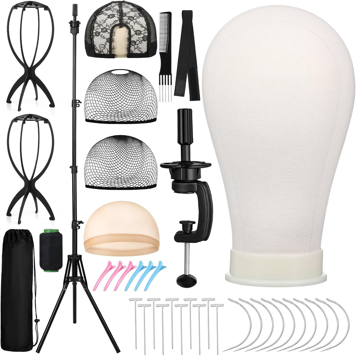 22 Inch Canvas Mannequin Head with Adjustable Wig Stand Tripod for Hair Styling