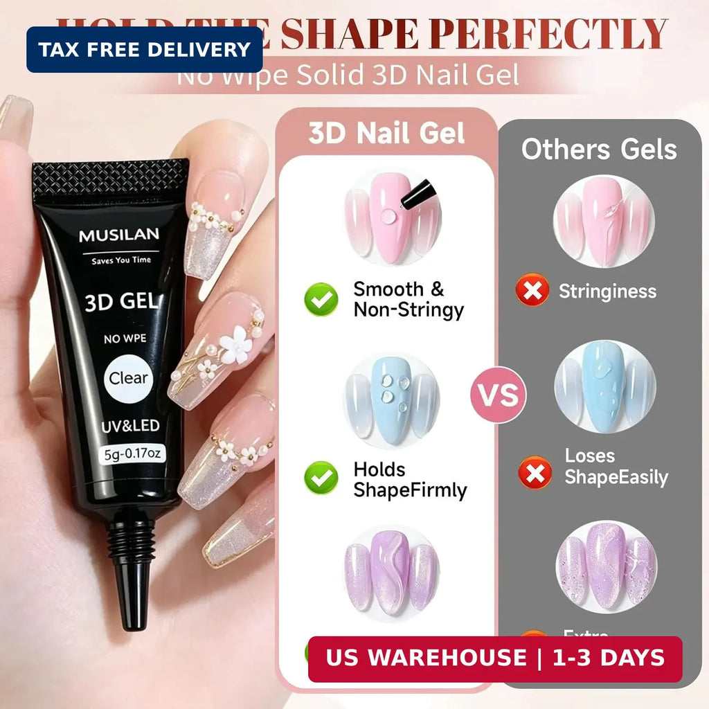 3D Nail Sculpting Gel Set - Clear Builder Art Gel for Nail Art & Crafting
