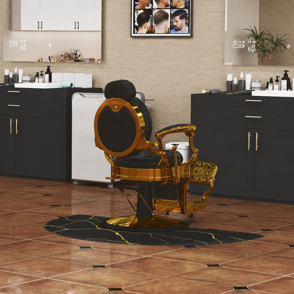 Anti-Fatigue Salon Chair Mat 3x5ft Non-Slip Black and Gold Marble Pattern