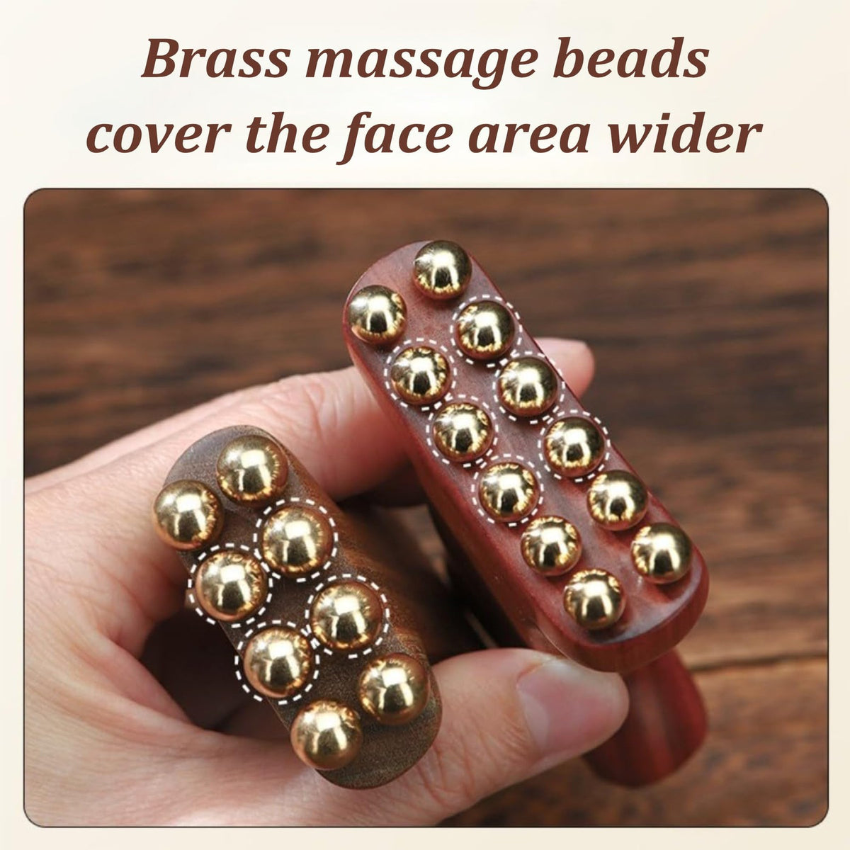 Wood Lymphatic Drainage Massager Set for Face & Body - Sandalwood & Brass