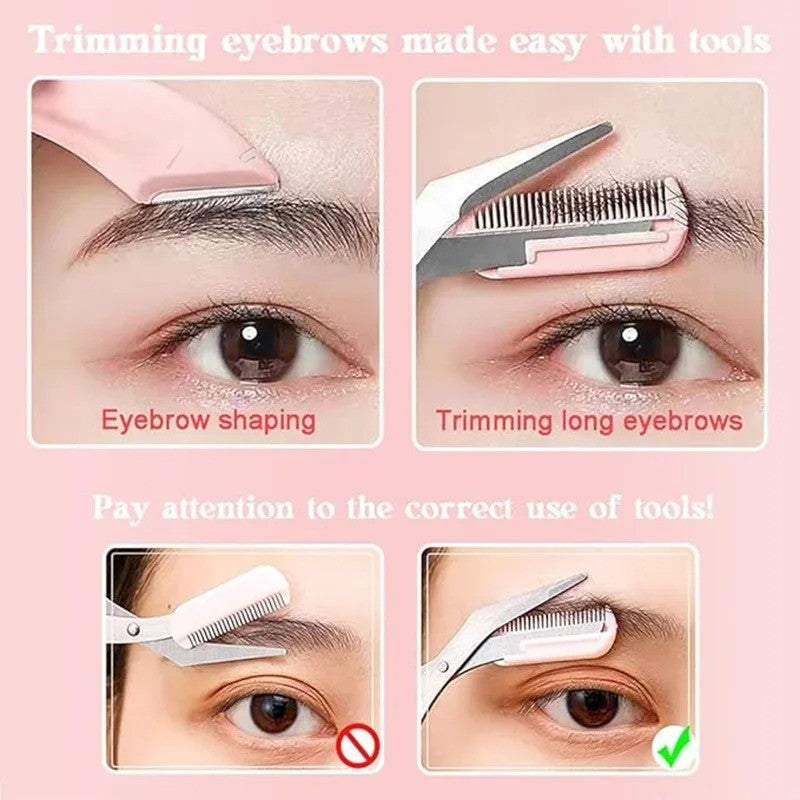 Eyebrow Trimmer Set with Curved Razor & Precision Scissors - Facial Grooming Tool