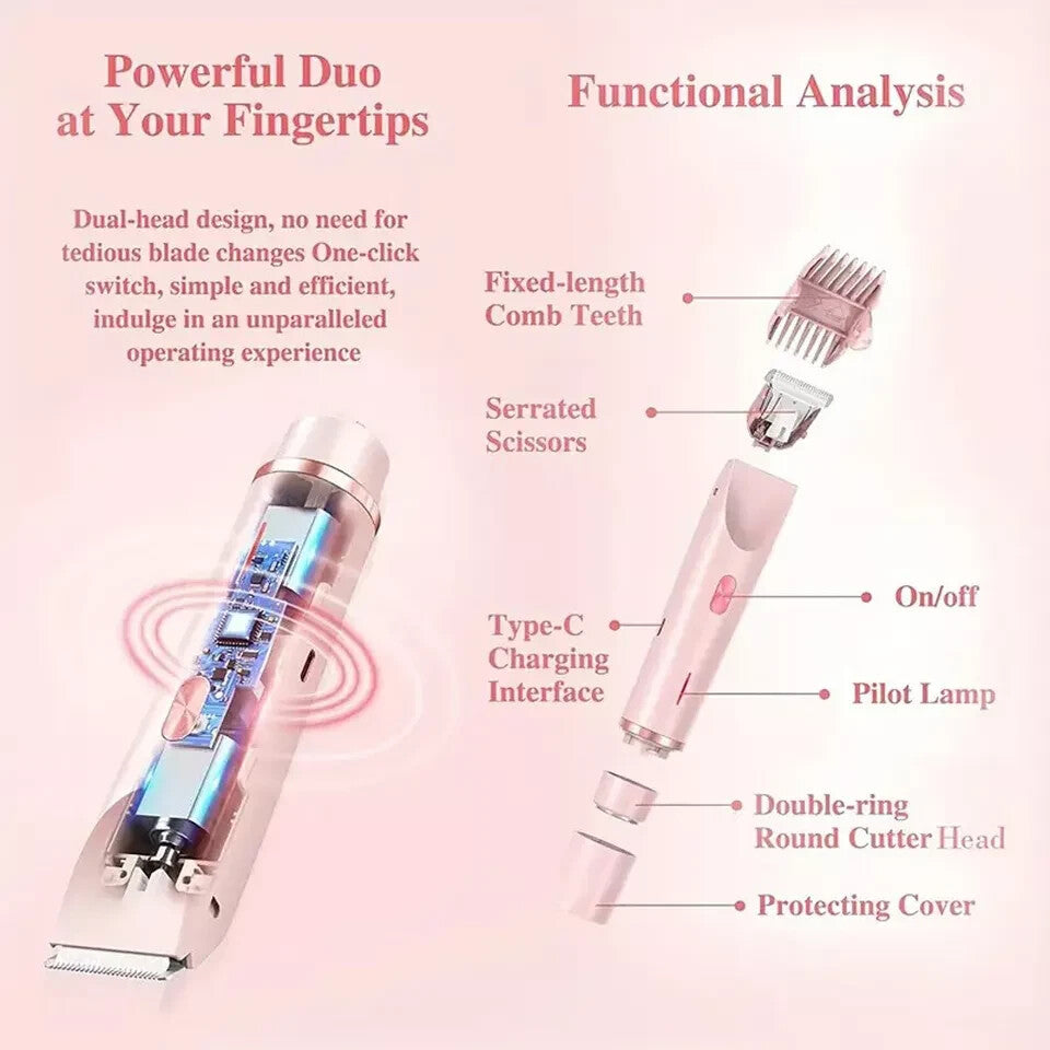 Dual Head Waterproof Electric Women’s Shaver for Sensitive Areas - Rechargeable & Portable