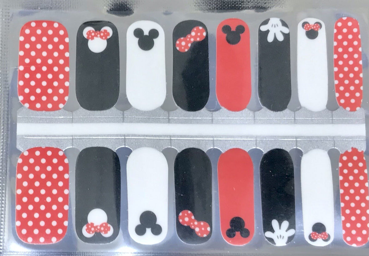 Color Nail Polish Strips 16 Pack Minnie Dots & Bows Manicure Set