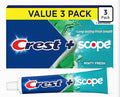 Minty Fresh Fluoride Whitening Toothpaste Pack of 3 - Tartar & Enamel Protection