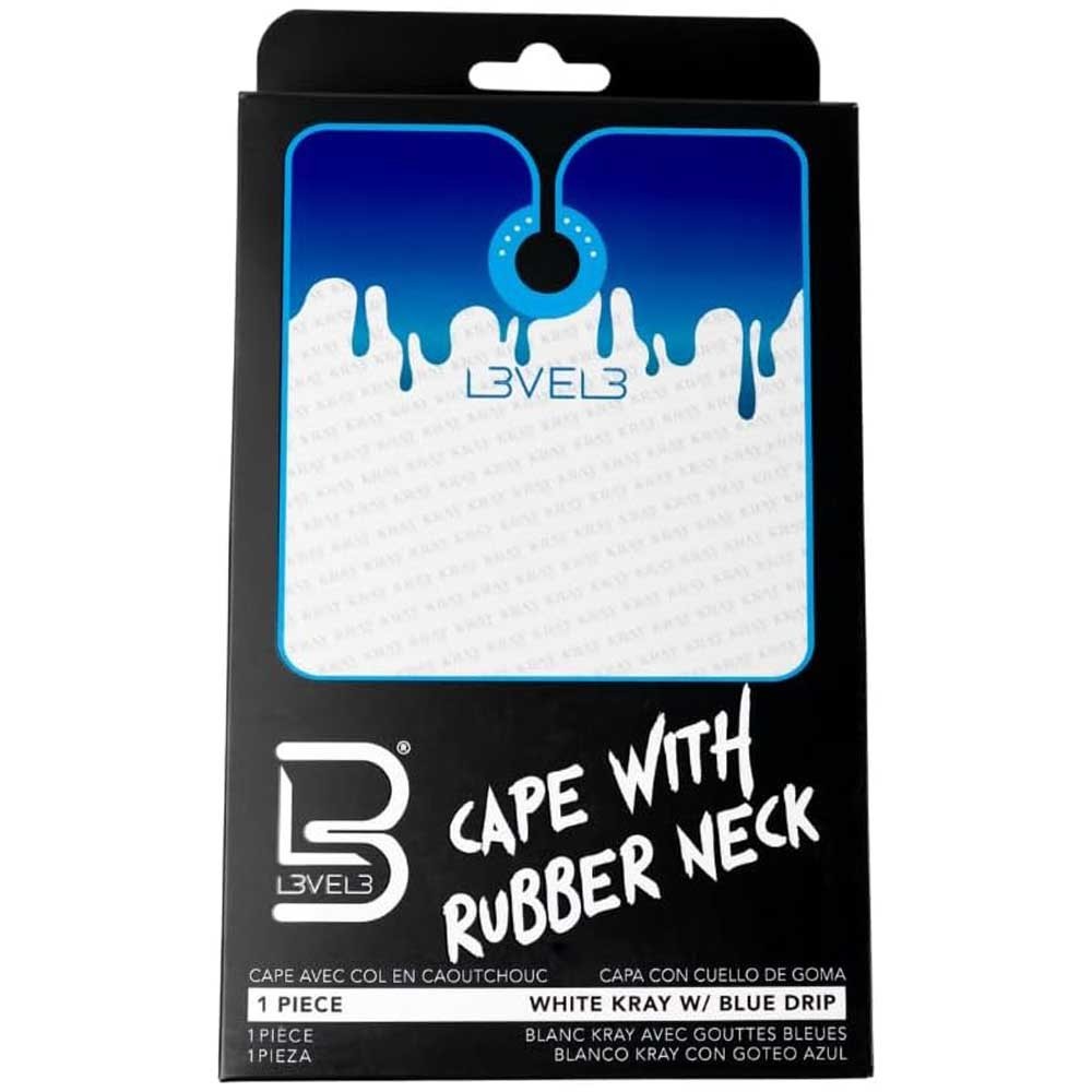 Professional Barber Cape with Rubber Neck - Water & Chemical Resistant, White with Blue Drip Design