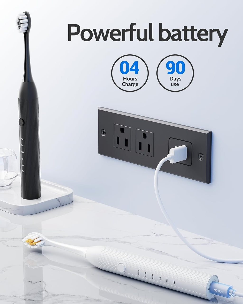 Electric Sonic Toothbrush 2 Pack with 12 Replacement Heads & 6 Modes