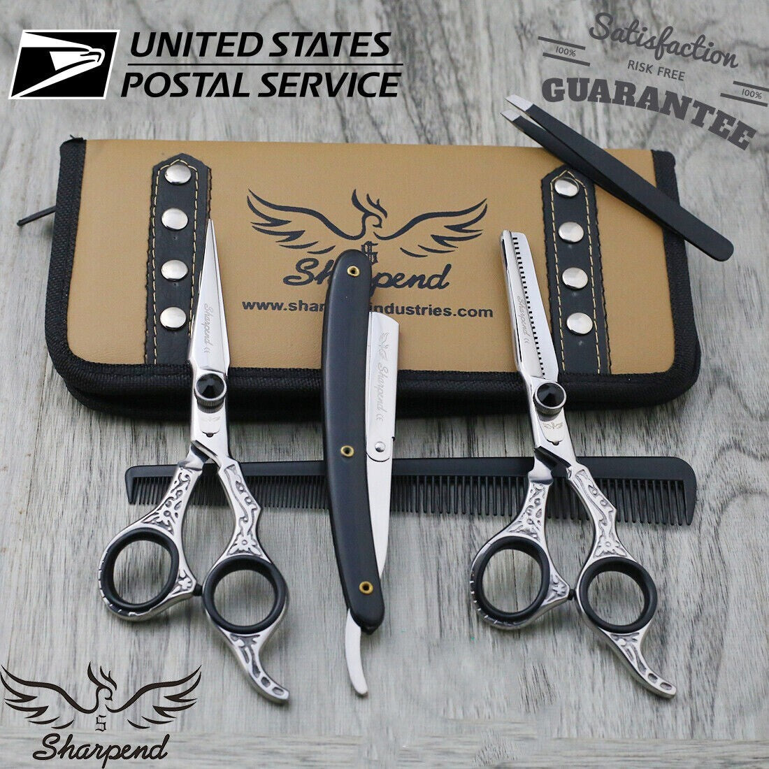 Professional Hair Cutting & Thinning Scissors Set with Razor and Pouch