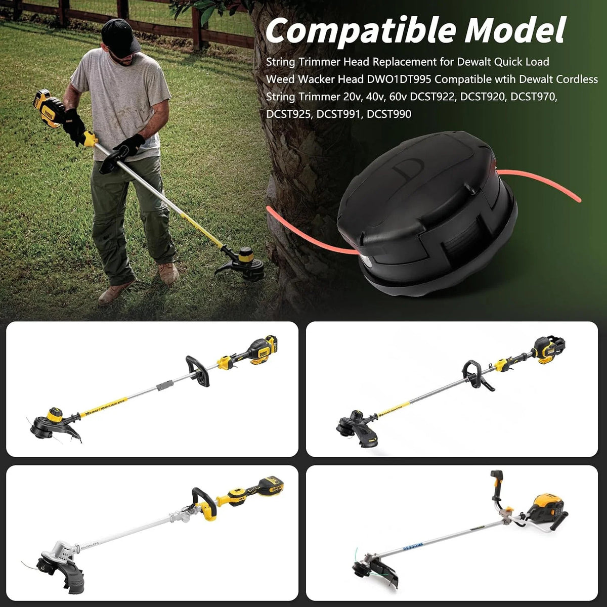 Replacement String Trimmer Head for Dewalt 20V Cordless Weed Eater - Quick Load, Pre-Wound Line