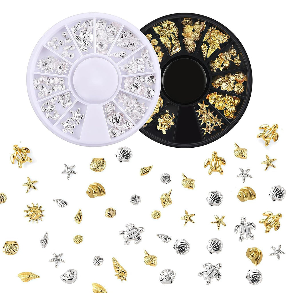 Summer Nail Art Rhinestones Set with Ocean Theme Charms - 6 Boxes