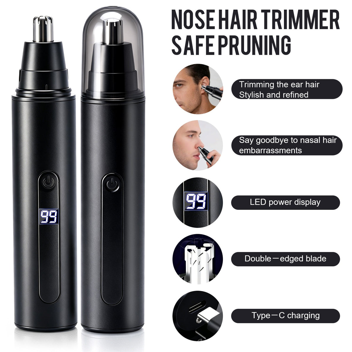 Men's Portable Nose Hair Trimmer - Waterproof, Multi-Function Grooming Device