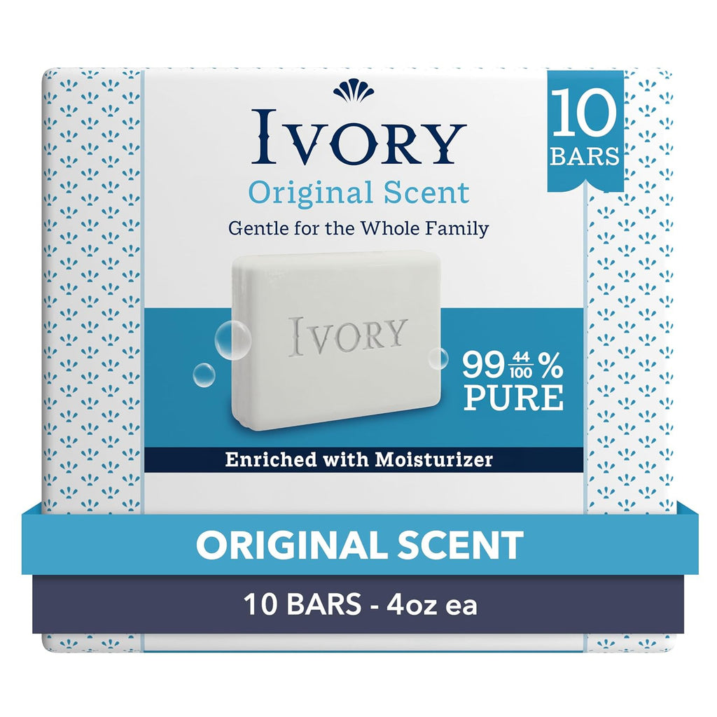 Gentle Ivory Bar Soap 4 oz Pack of 10 | Natural, Unscented, Hypoallergenic