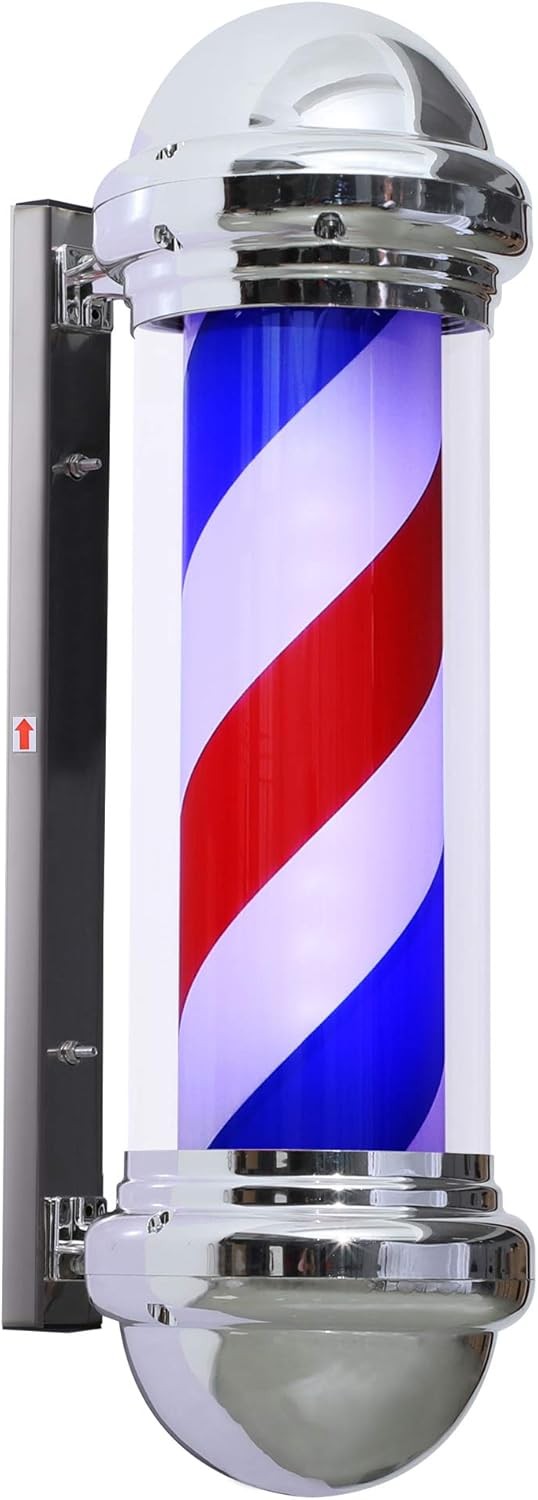 Rotating LED Barber Pole Sign with Metal Frame for Hair Salons - Multiple Colors