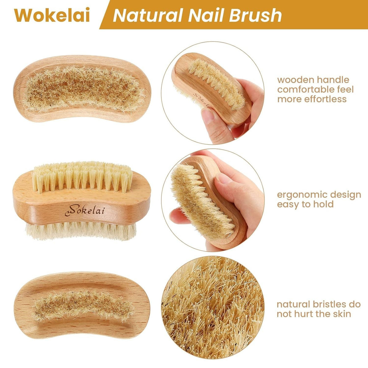Double-Sided Wooden Nail Cleaning Brush for Fingernail & Toenail Care - 2 Pack