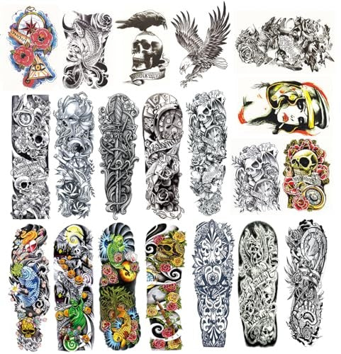 DaLin Extra Large Temporary Tattoo Sleeves – Full Arm & Half Arm for Men
