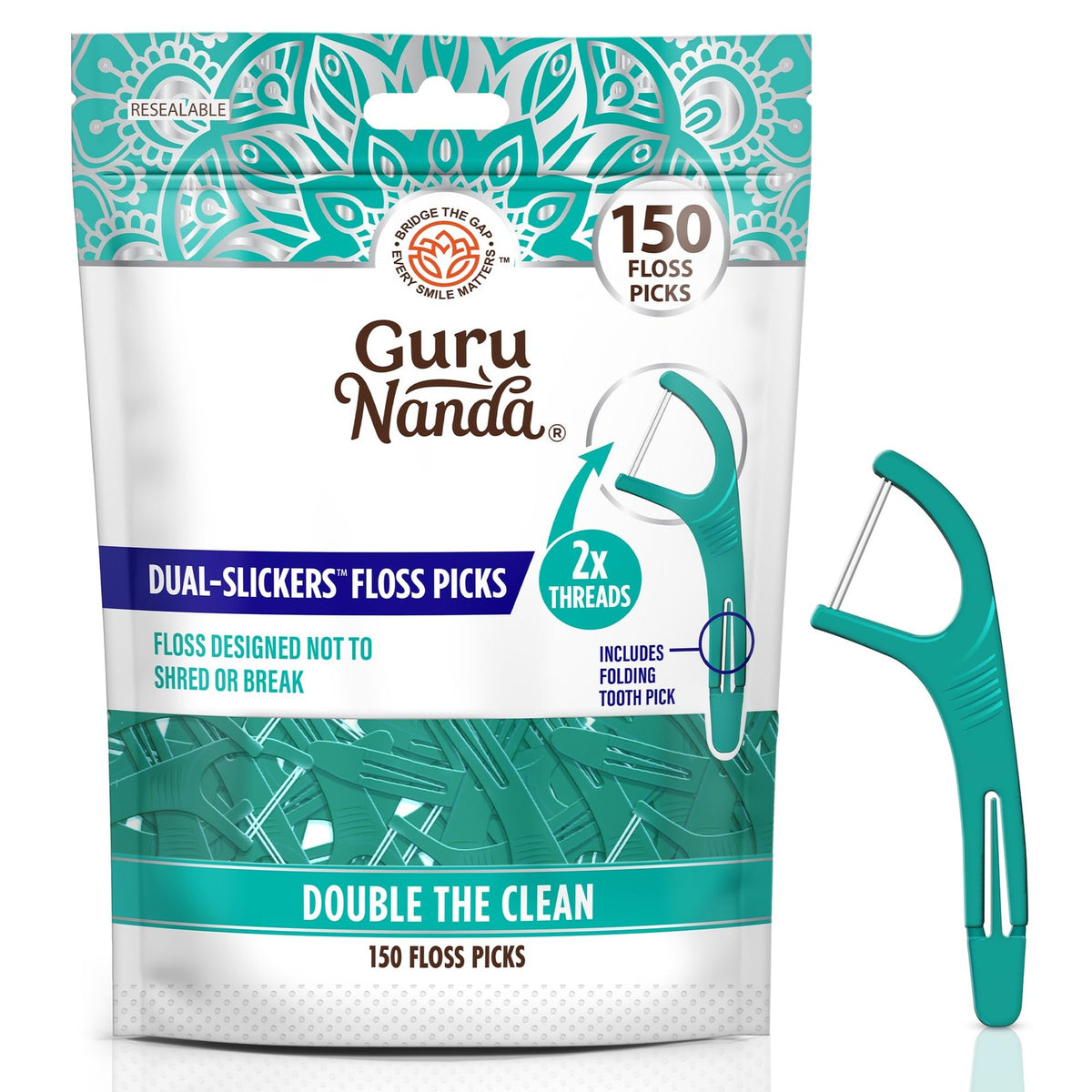 Dental Floss Picks Double Action Non-Shredding Oral Care Pack of 150
