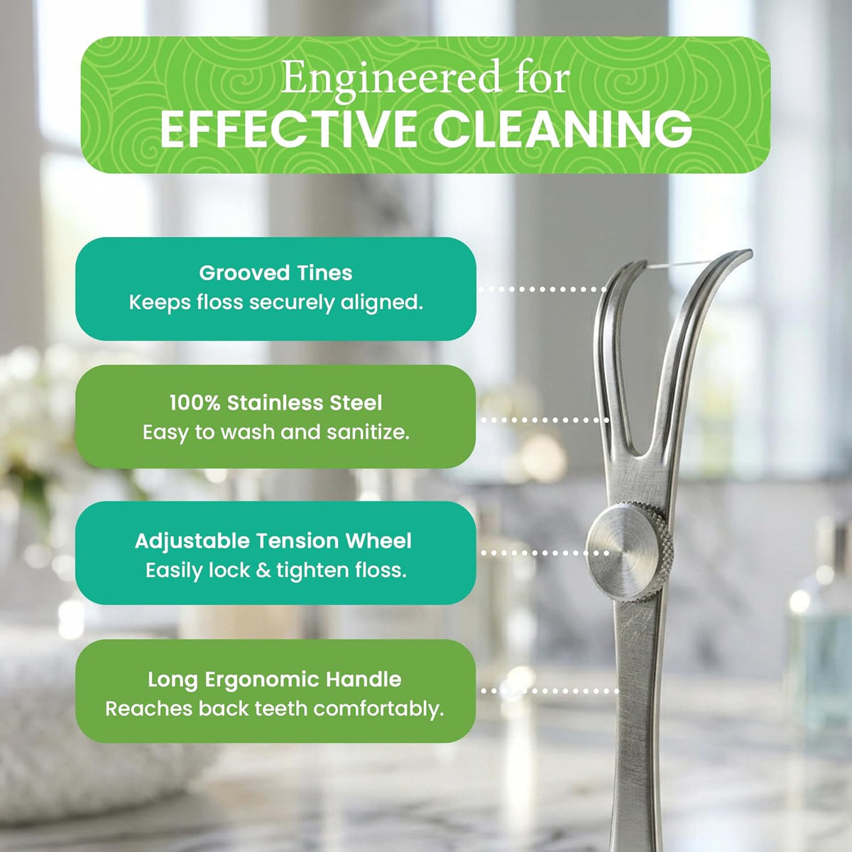 Refillable Stainless Steel Dental Flosser Handle – Reusable & Eco-Friendly
