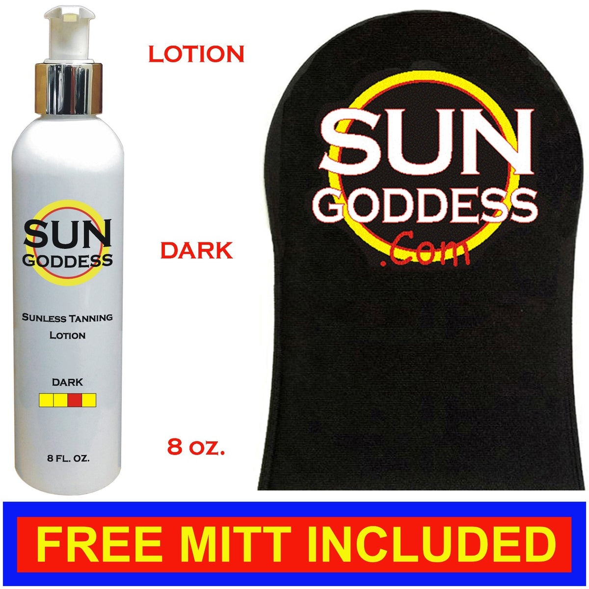 Dark Self Tanning Lotion with Mitt & Gloves - 8 oz Sunless Tanner