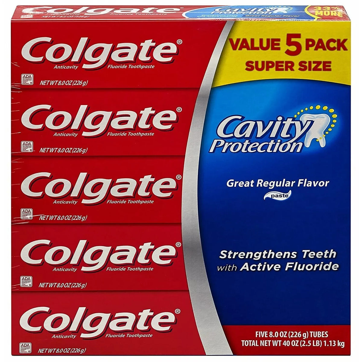 Colgate Cavity Protection Toothpaste with Fluoride - 8oz Pack of 5