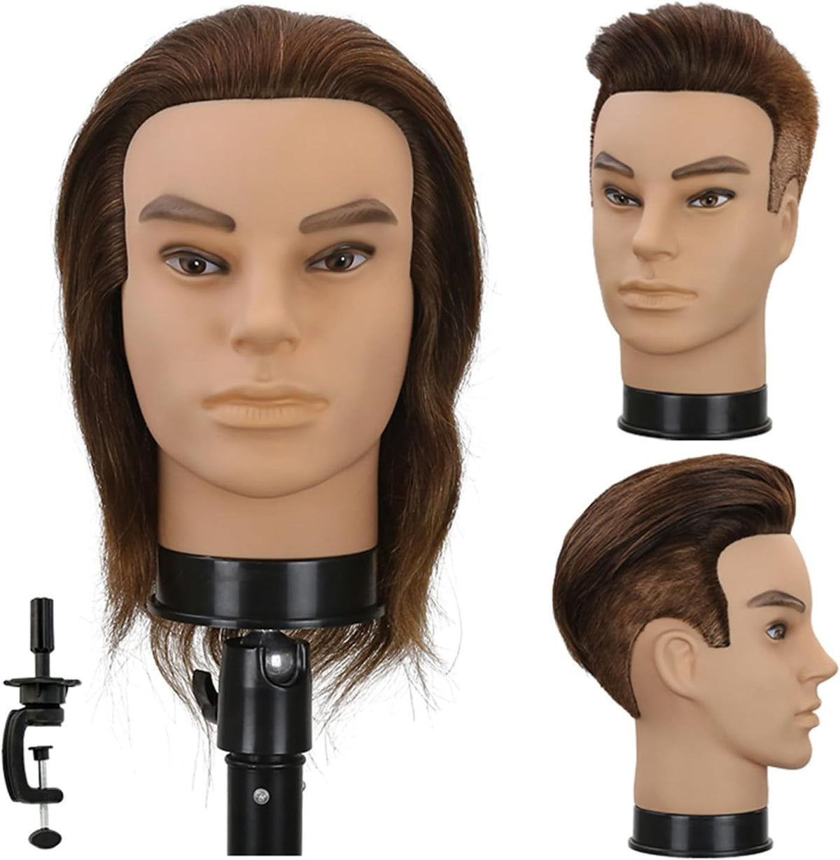 12-Inch Male Barber Mannequin Head with Human Hair for Haircut Practice