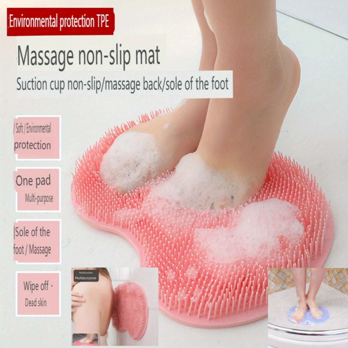 Exfoliating Foot Brush & Back Scrubber with Anti-Slip Suction Cup - Deep Cleansing