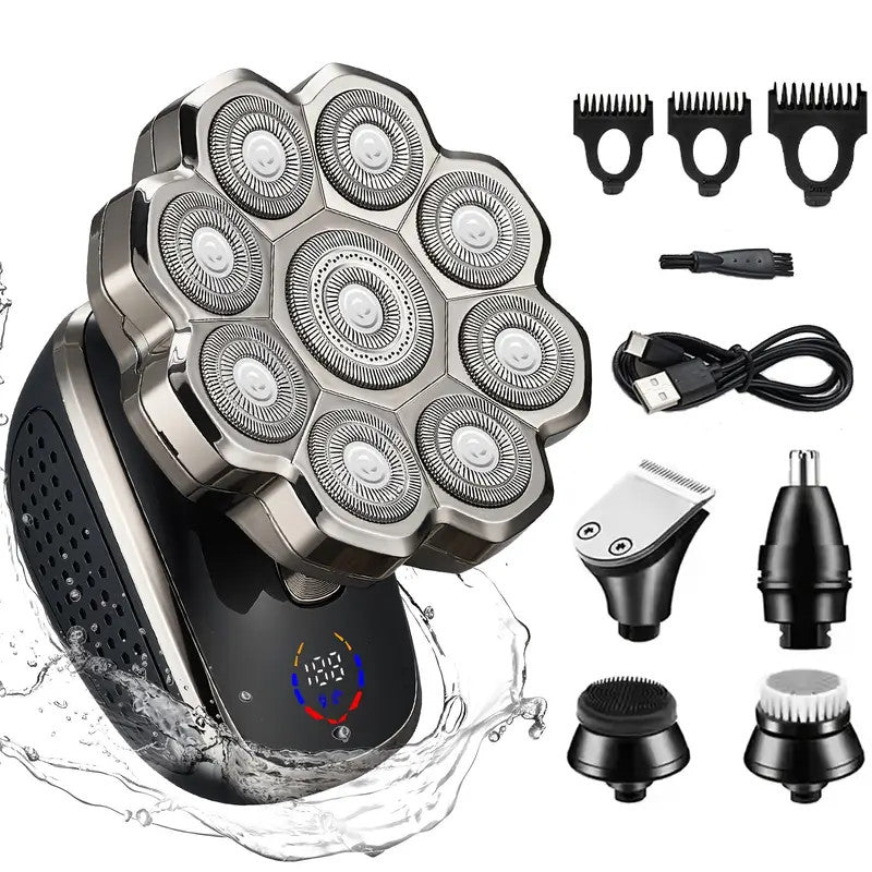 Men's Electric Head Shaver Wet & Dry Grooming Kit Bald Razor with Multiple Attachments