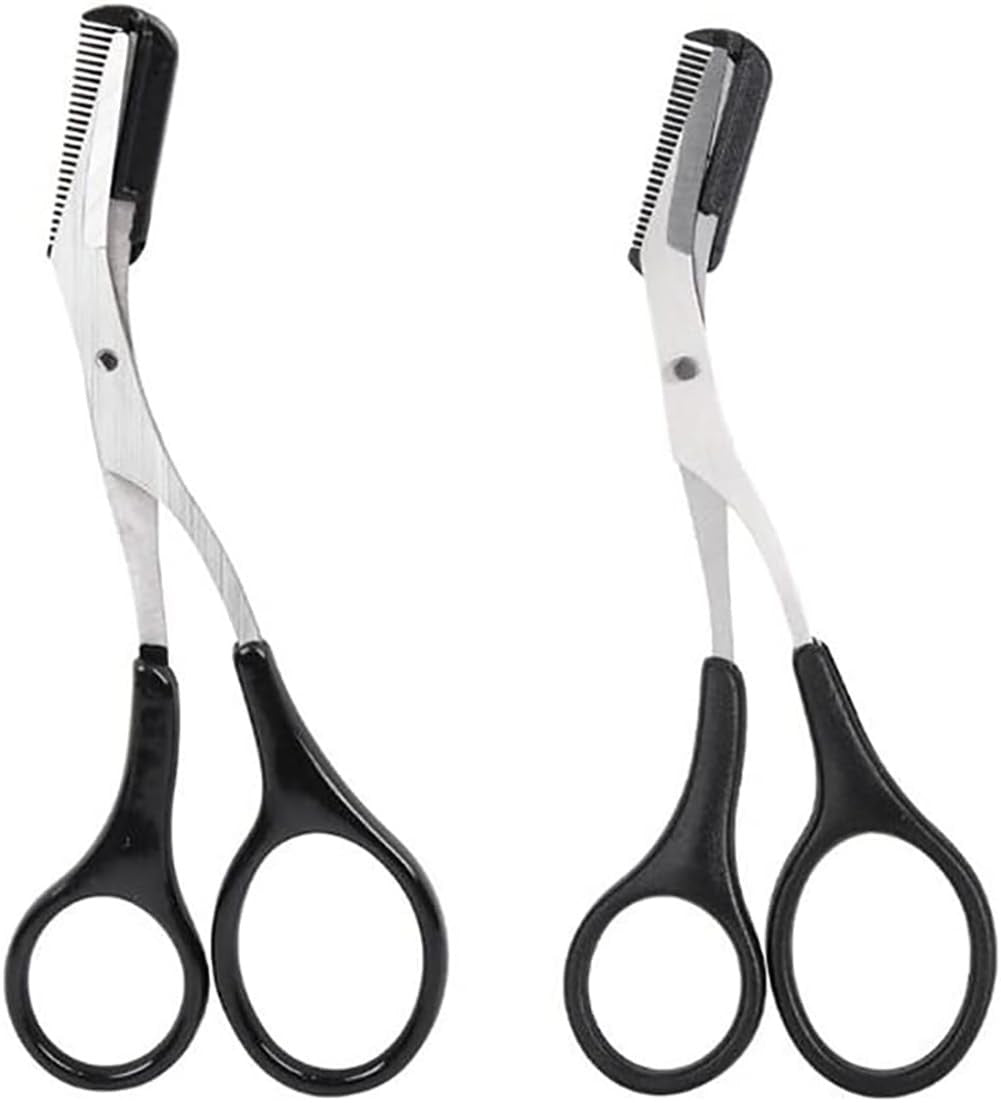 Eyebrow Trimmer Scissors with Comb & Non-Slip Grip - Stainless Steel Grooming Kit