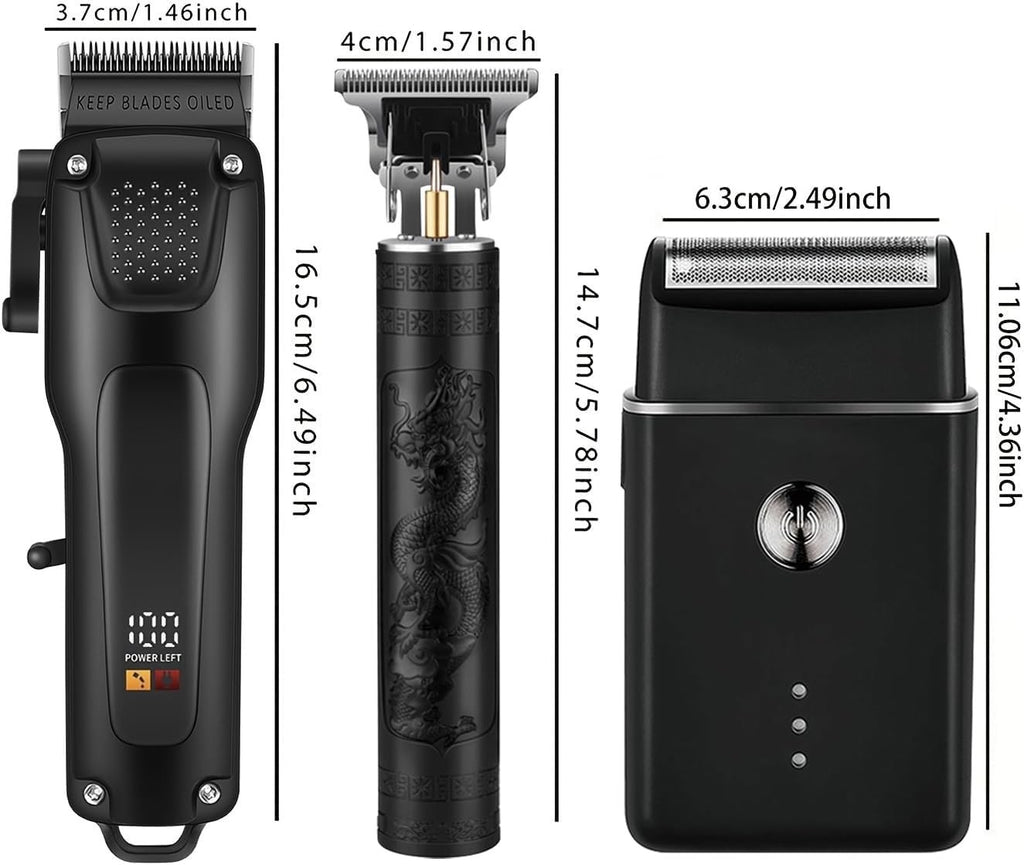 Professional Men's Hair Cutting Kit - 3-in-1 Hair Trimmer, T-Shaped Clipper & Shaver